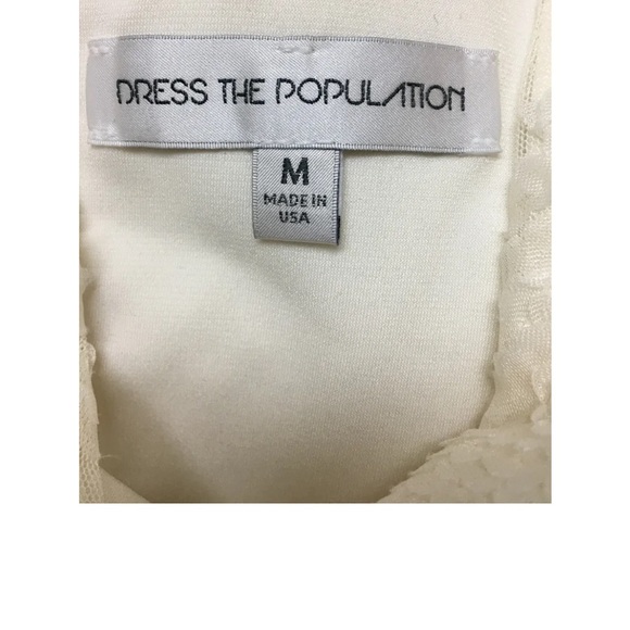 DRESS the POPULATION NWT Ivory Maya Lace Mesh Overlay Fit 'n Flare Dress, M - Picture 10 of 16